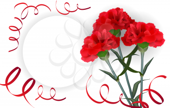 Realistic red flower carnation isolated white background. Soft shadow material sryle. Vector paper background illustration floral plant template.