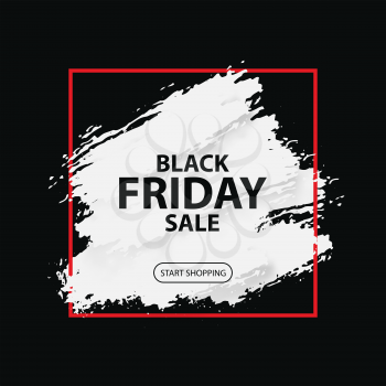 3d Black friday sale. Vector layout banner on black background. Dirty grunge brushes stroke under red square frame. Offer announcement for Black friday discount.