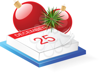 Desktop calendar and Christmas decoration on a white  background