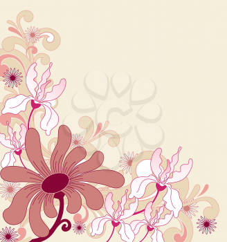 background with ornament, pink and red flowers