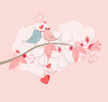 Valentine's Day greeting card  with kissing birds