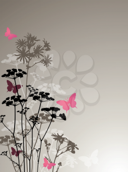 vector background with night flowers and butterflies