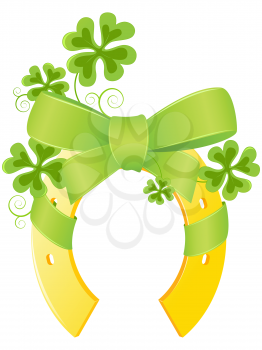 Saint Patrick's Day background with horseshoe and four leaf clover