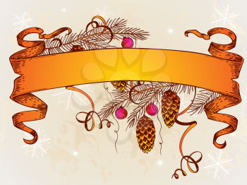 Vintage vector Christmas banner and branch of Christmas tree