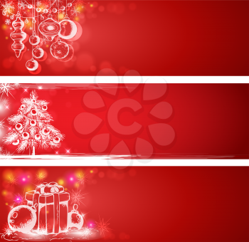 Vector red Christmas backgrounds with gifts and decorations