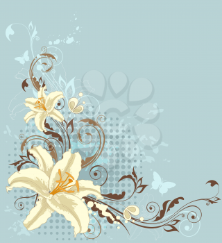vintage vector floral background with lily and ornament