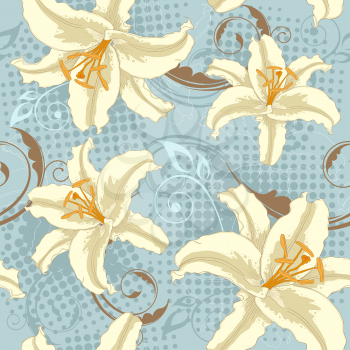 blue floral vector seamless pattern with lily 