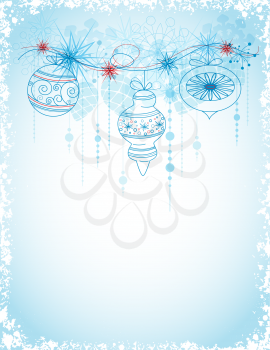 Blue vector Christmas card with decorations and snowflakes