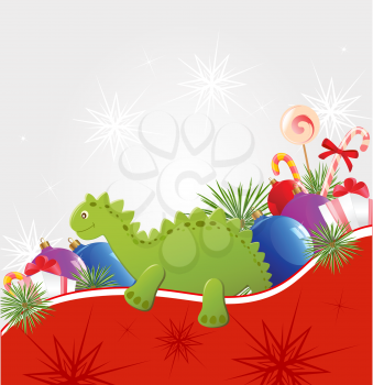  Christmas vector  background with decorations and toy dragon