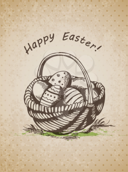 Vector hand drawn vintage background with Easter basket