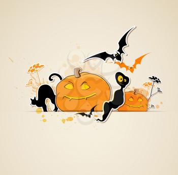 Halloween vector background with pumpkins and ghost