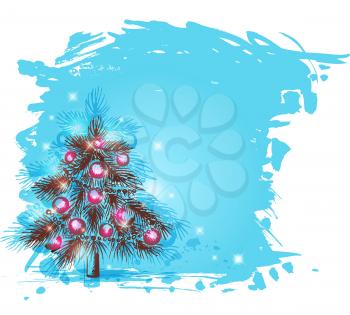 Blue vector shining  background with Christmas tree
