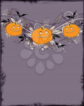 Violet Halloween vector background with pumpkins