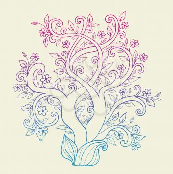Vector background with decorative flowering tree