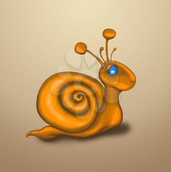 Cute orange cartoon snail with blue eyes
