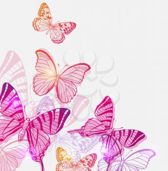 Abstract vector background with pink and red butterflies