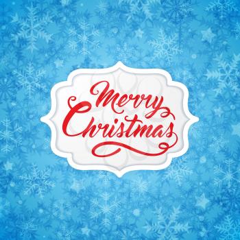 Christmas banner with red greeting inscription on a blue background. Merry Christmas lettering. Design for Christmas card.