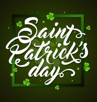 Clover leaves and lettering on a green background for St. Patrick's Day