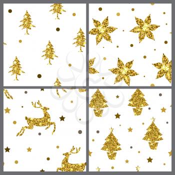 Set of vector golden glitter seamless patterns for Christmas design.