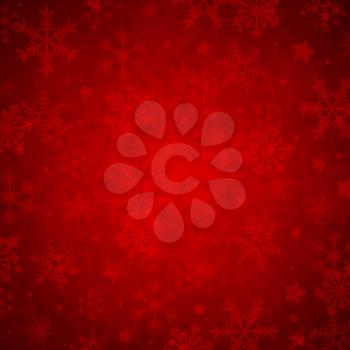 Red abstract decorative Christmas background with snowflakes. Vector illustration.