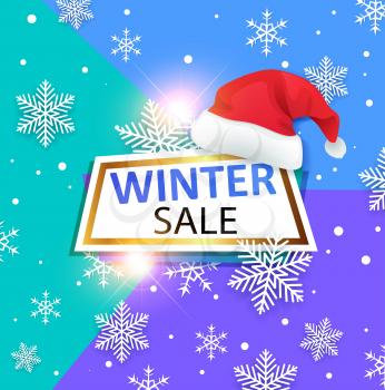 Decorative vector winter banner with Santa's hat on abstract background. Design for seasonal Christmas sale