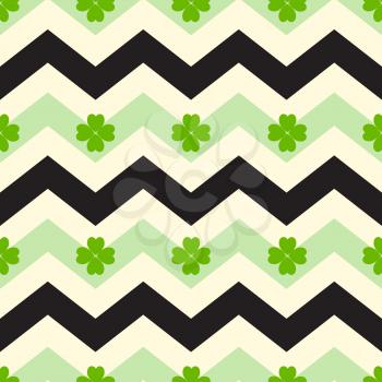 Decorative vector seamless pattern with green lines and clover leaves. Design for St. Patrick's Day. 
