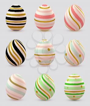 Set of decorative vector hand painted glittering Easter eggs