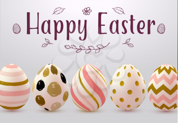 Easter greeting card with abstract  hand painting eggs. Vector illustration. Happy Easter lettering