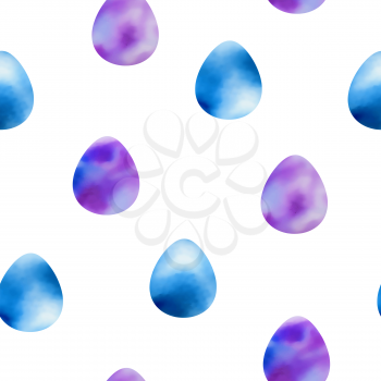 Watercolor Easter seamless pattern with blue eggs on a white background. Vector illustration.
