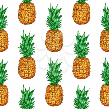 Hand drawn tropical vector seamless pattern with pineapple on a white background.