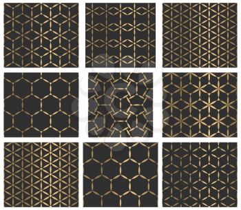 Set of decorative abstract golden geometrical seamless patterns. Traditional oriental ornamental backgrounds. Vector illustration.