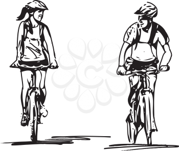 Abstract illustration of a couple taking a ride on a bicicle