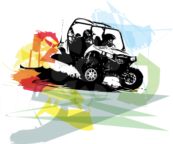 Quad bike illustration on abstract colorful background