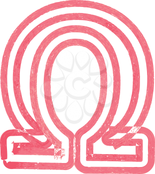 Abstract omega Symbol made with red marker vector illustration