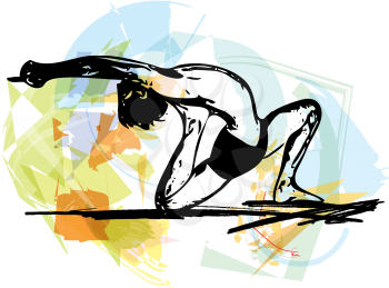 Yoga sketch man illustration with abstract colorful background