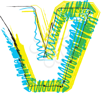 Hand drawn font. LETTER v Vector illustration