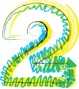 Hand draw font. NUMBER 2. Vector illustration