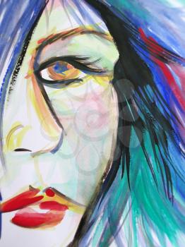 Abstract watercolor closeup of beautiful woman face