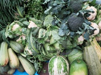 Market stall with varaity of organically grown green vegetables