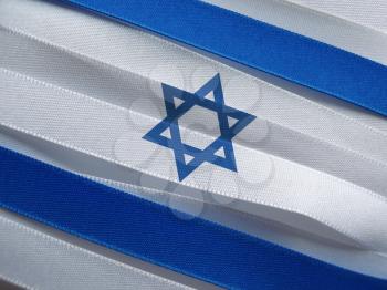 Israel flag or banner made with blue and white ribbons