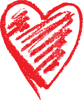 Heart shape outline drawn with a wax crayon isolated over the white background vector illustration