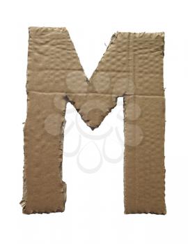 Cardboard texture Letter M. Paperboard alphabet