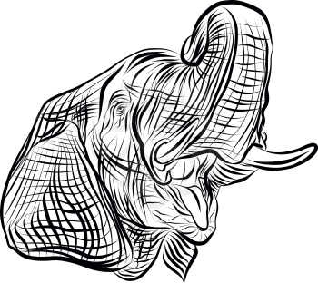 Black and white elephant head hand drawn sketch vector illustration
