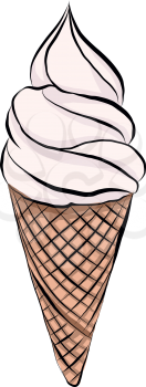 Sketch of vanilla ice cream waffle cup on white background vector illustration
