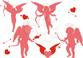 Four festive fly on the wings of Cupid with arrows and bows in their hands