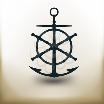 simple square pictograms ancient anchor and the wheel on beige background