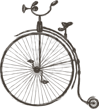Retro bicycle with large front wheel painted in the style of doodle
