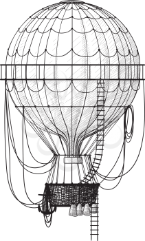 Vintage hot air balloon with ladder isolated on white