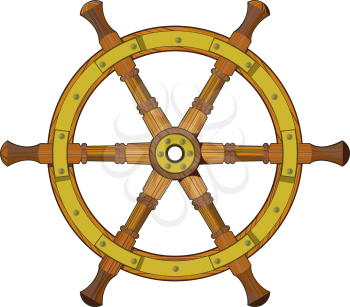 old wooden ship steering wheel isolated on white background