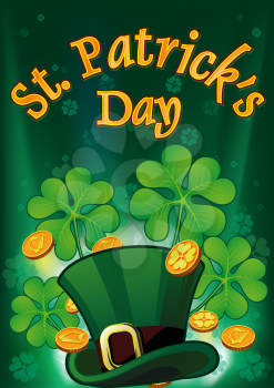 Saint Patric Days Plackard with hat, clover and treasure EPS 10